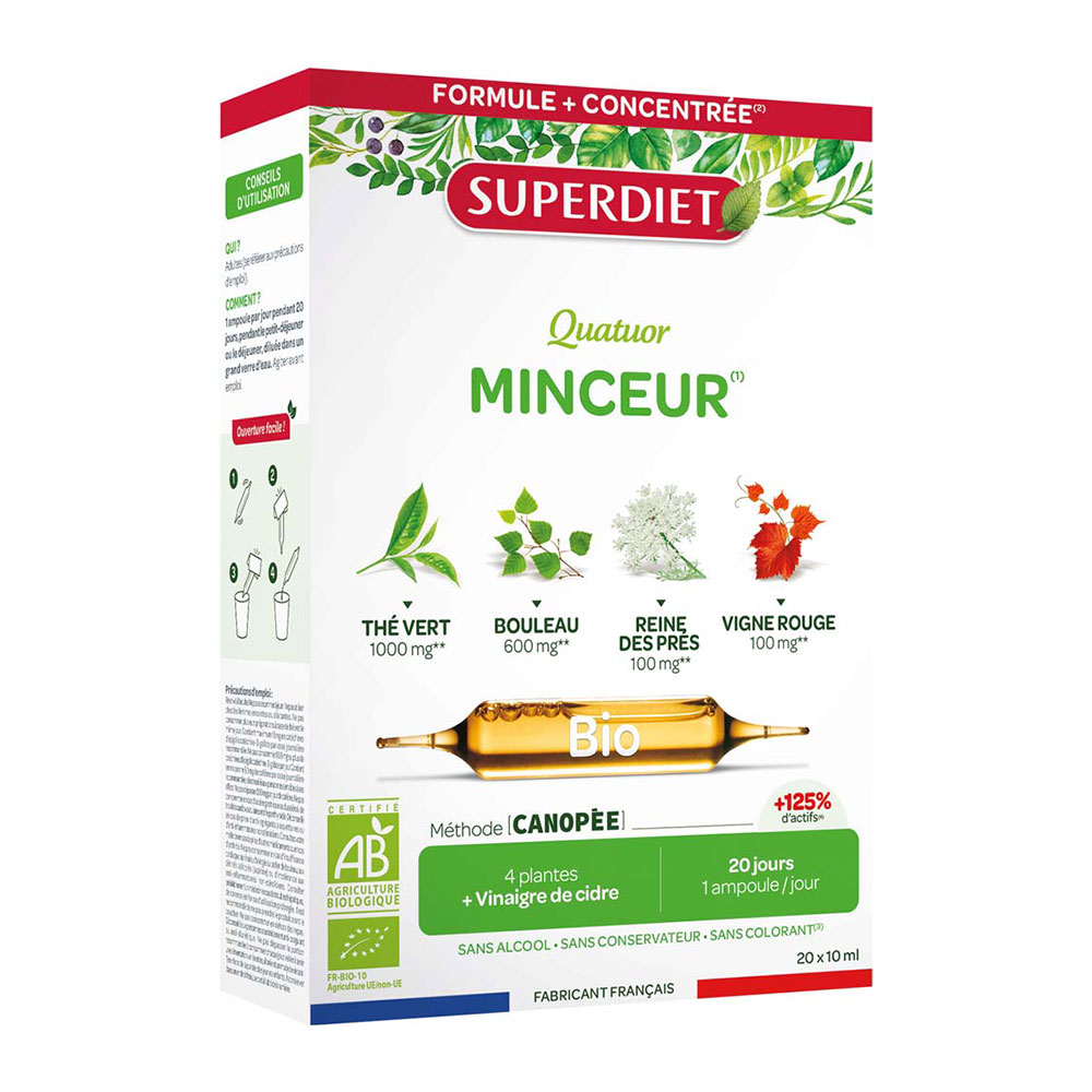 Superdiet Quatuor Minceur Solution Buvable Bio 20 Ampoules