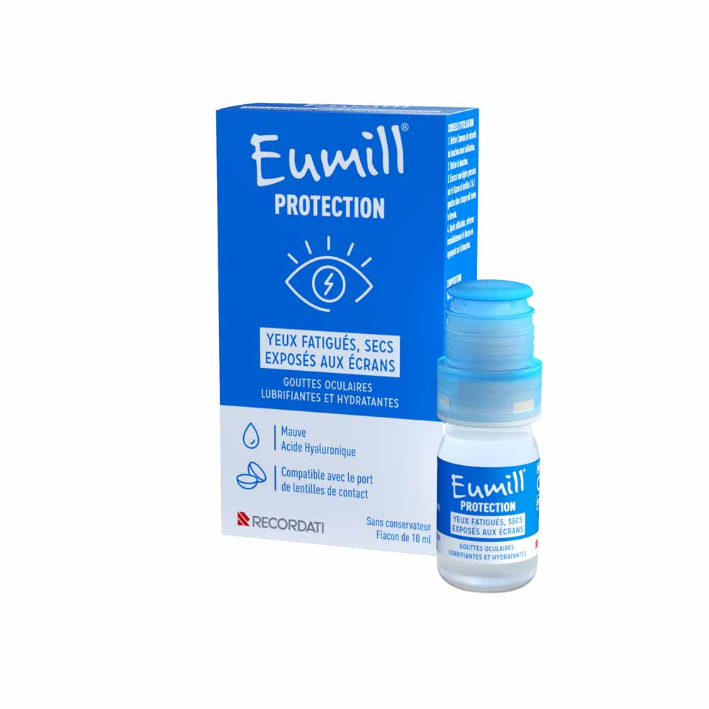 Eumill Gouttes oculaires lubrifiantes et hydratantes Yeux fatigués secs et exposés aux écrans