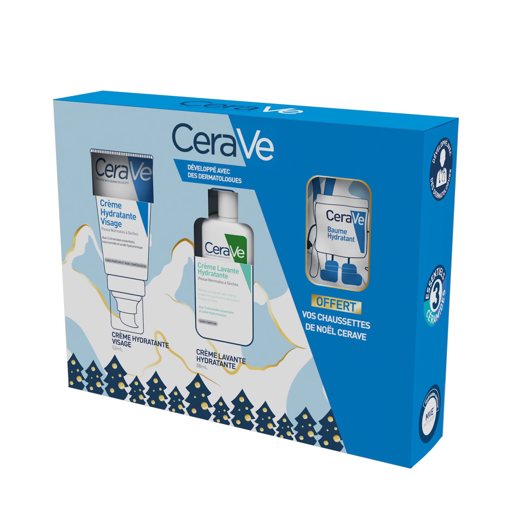 Cerave Coffret Crème Hydratante PM Visage + Crème Lavante Hydratante + Chaussettes Offertes