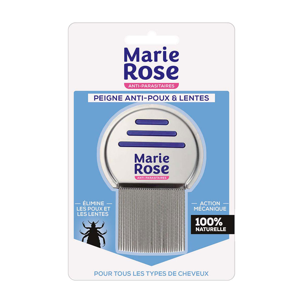 Marie Rose Peigne Anti-Poux et Lentes Dents Striés Tous Types de Cheveux