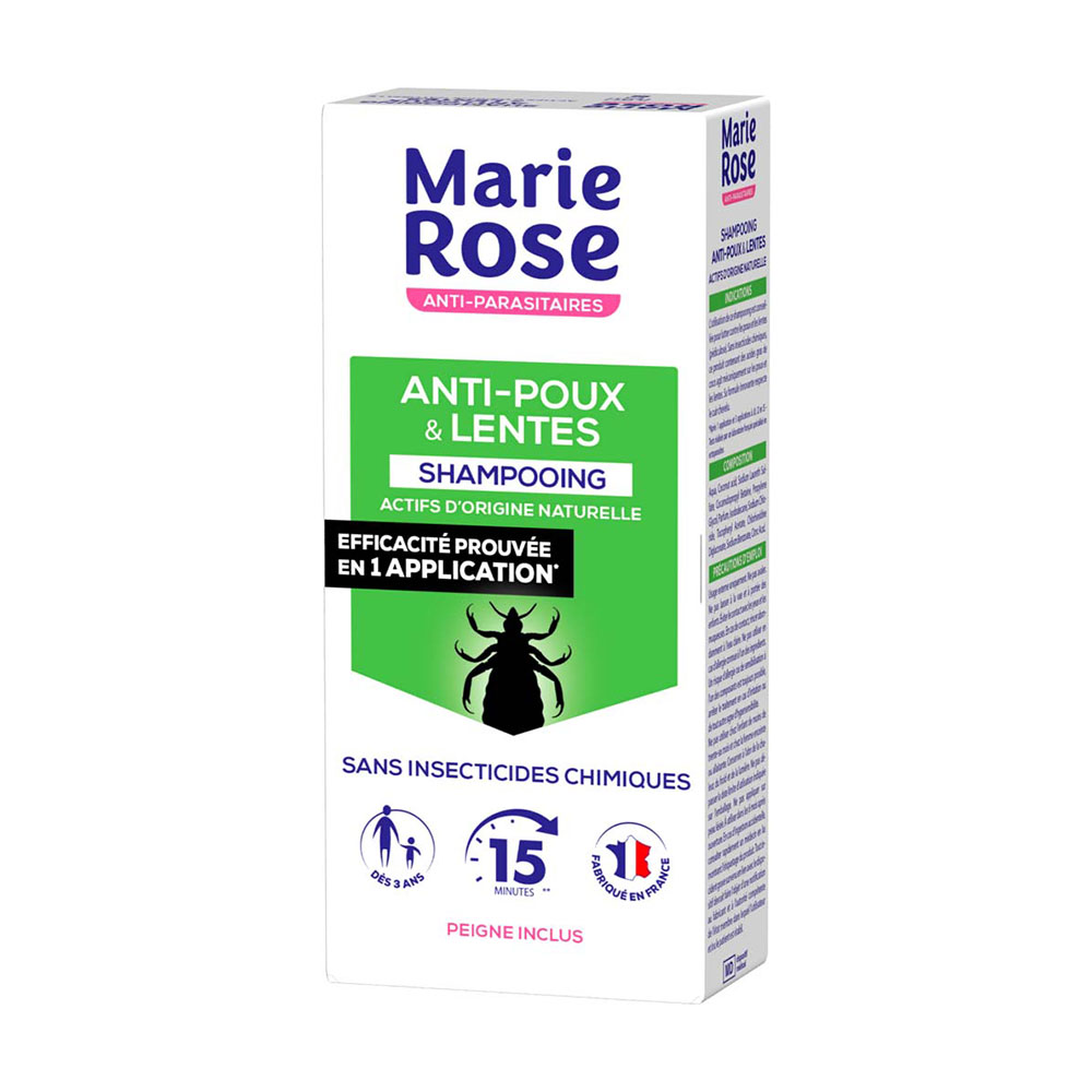 Marie Rose Shampooing Anti-Poux et Lentes Aux Actifs d'Origine Naturelle Dès 3 Ans Peigne Inclus 125ml