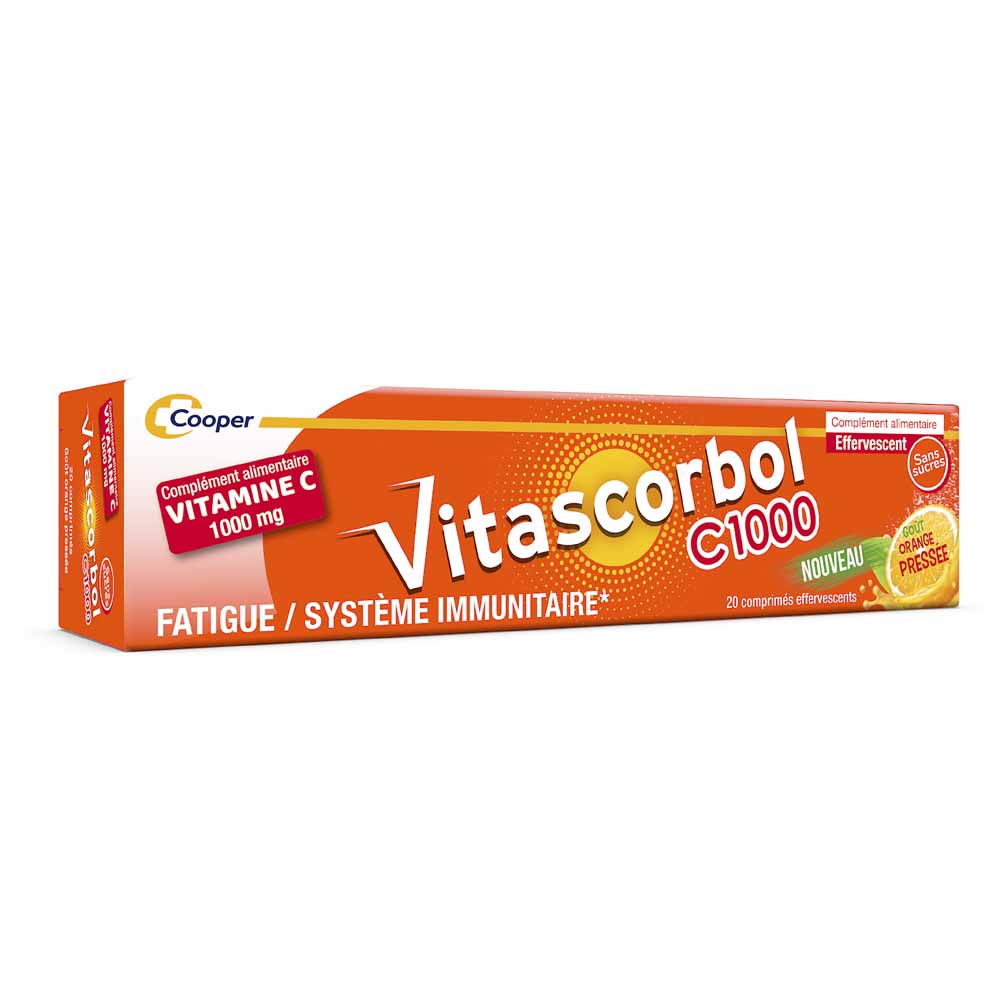 Vitascorbol Vitamine C1000 Goût Orange pressée 20 comprimés effervescents