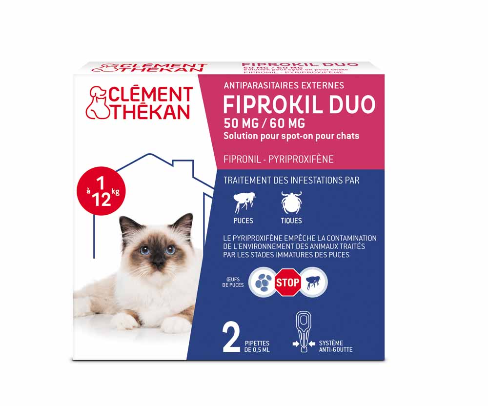 Clement-Thekan Fiprokil Duo Anti-Puces Chat et Anti-Tiques Chats 1-12 kg 2 pipettes