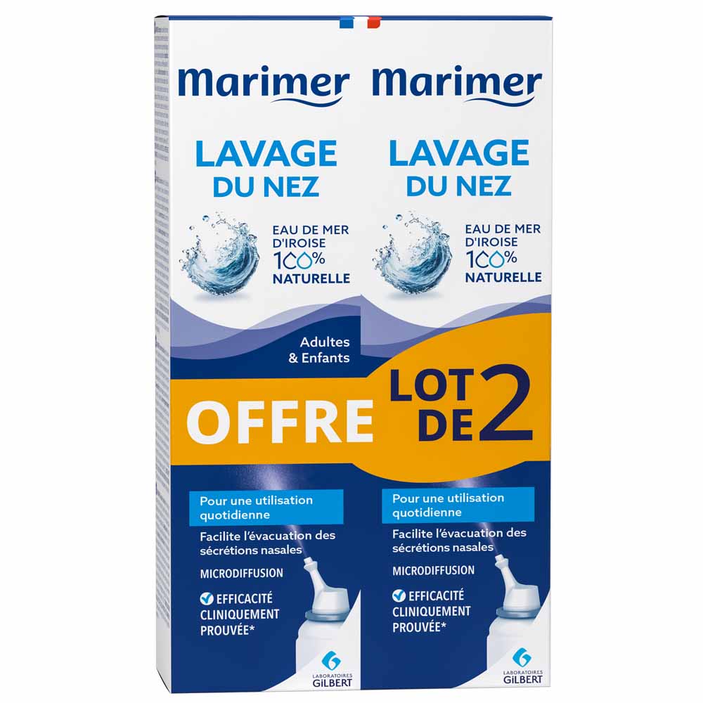Marimer Spray Spray Hygiene Nasale Nez Sec et Encombré 2x100ml