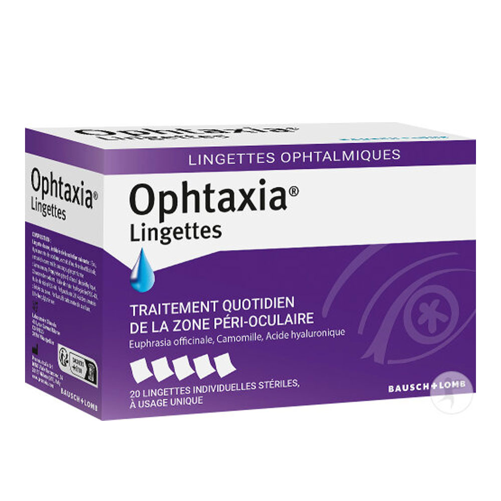 Bausch&Lomb Ophtaxia Lingettes Hygiène Traitement Quotidien Zone Péri-oculaire x20