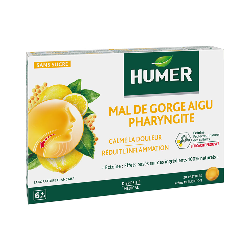 Humer Mal De Gorge Aigu Pharyngite Miel Citron 20 Pastilles