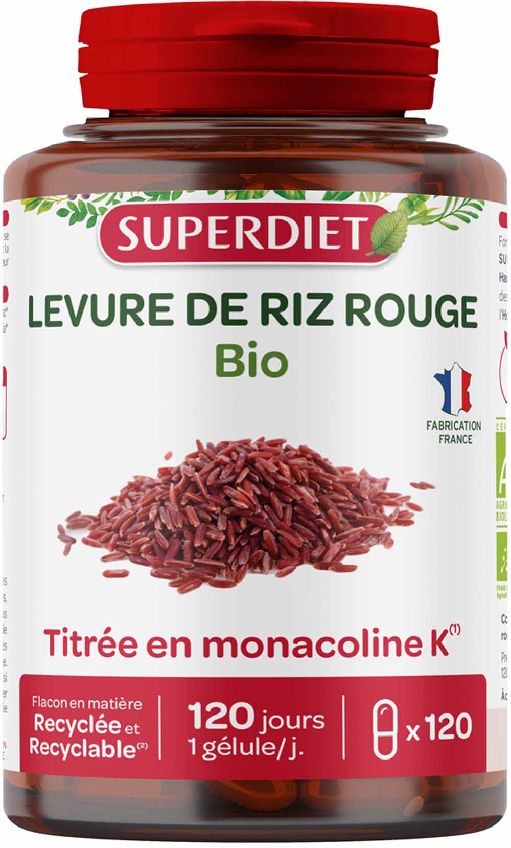 Superdiet Levure De Riz Rouge Bio 120 gélules