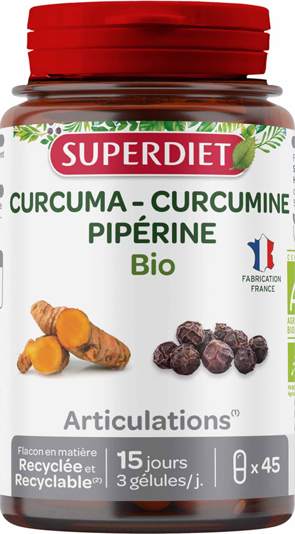 Superdiet Curcuma Curcumine Pipérine 45 gélules