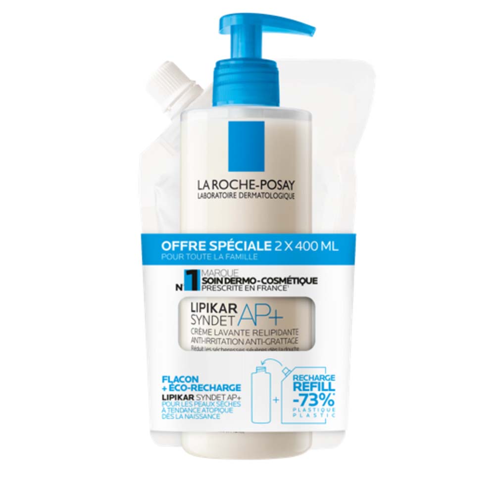 La Roche-Posay Lipikar Crème Lavante Relipidante et Recharge Peaux sèches ou à Tendance à l'eczéma Atopique 2x400ml