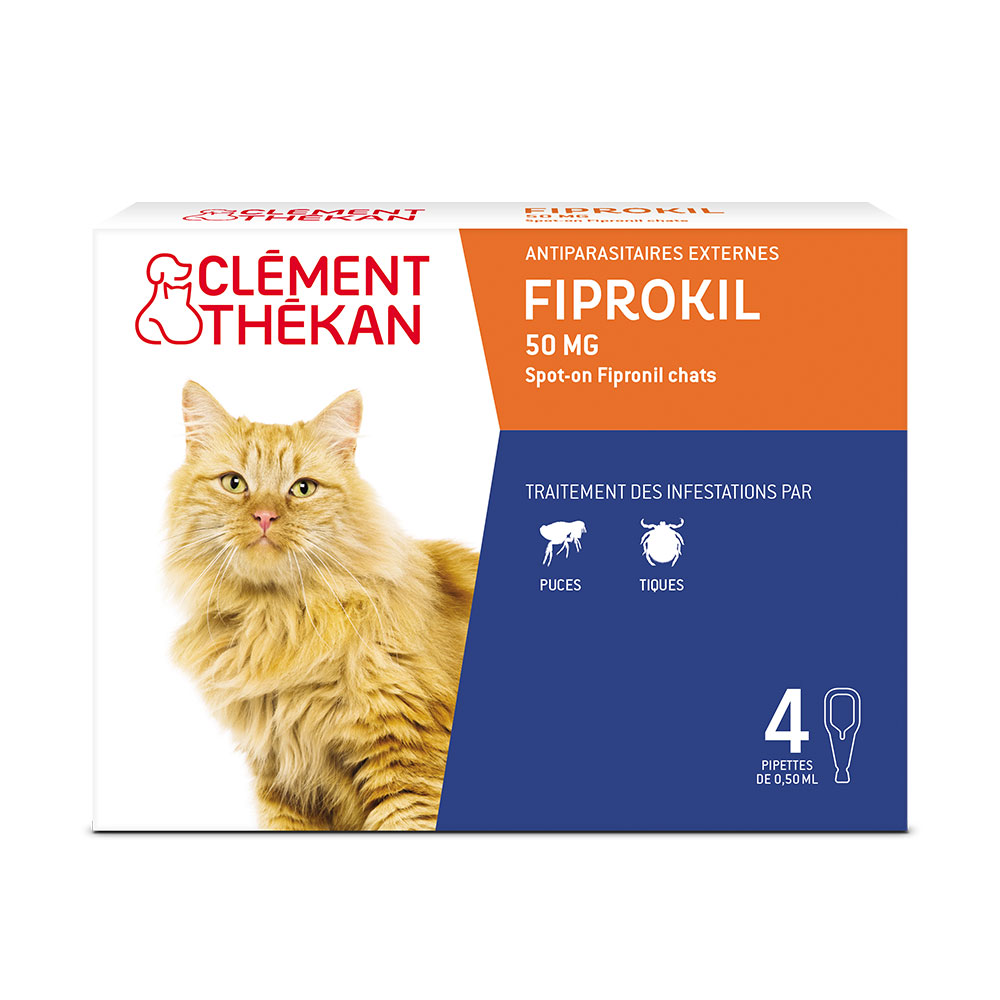 Clement-Thekan FIprokil Anti-Puces Anti-Tiques Chats 1kg et + 4 Pipettes 50mg