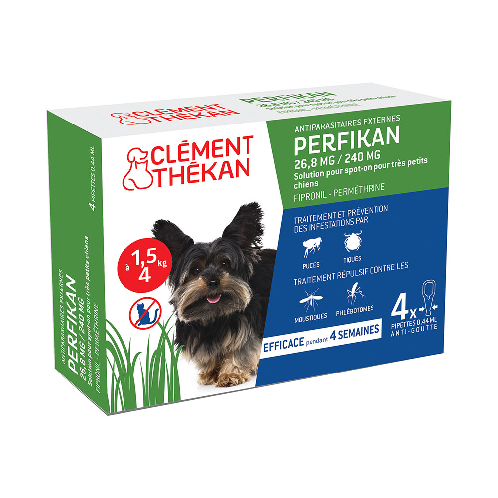Clement-Thekan Anti-Puces Anti-Tiques Chien 1,5-4kg 4 pipettes