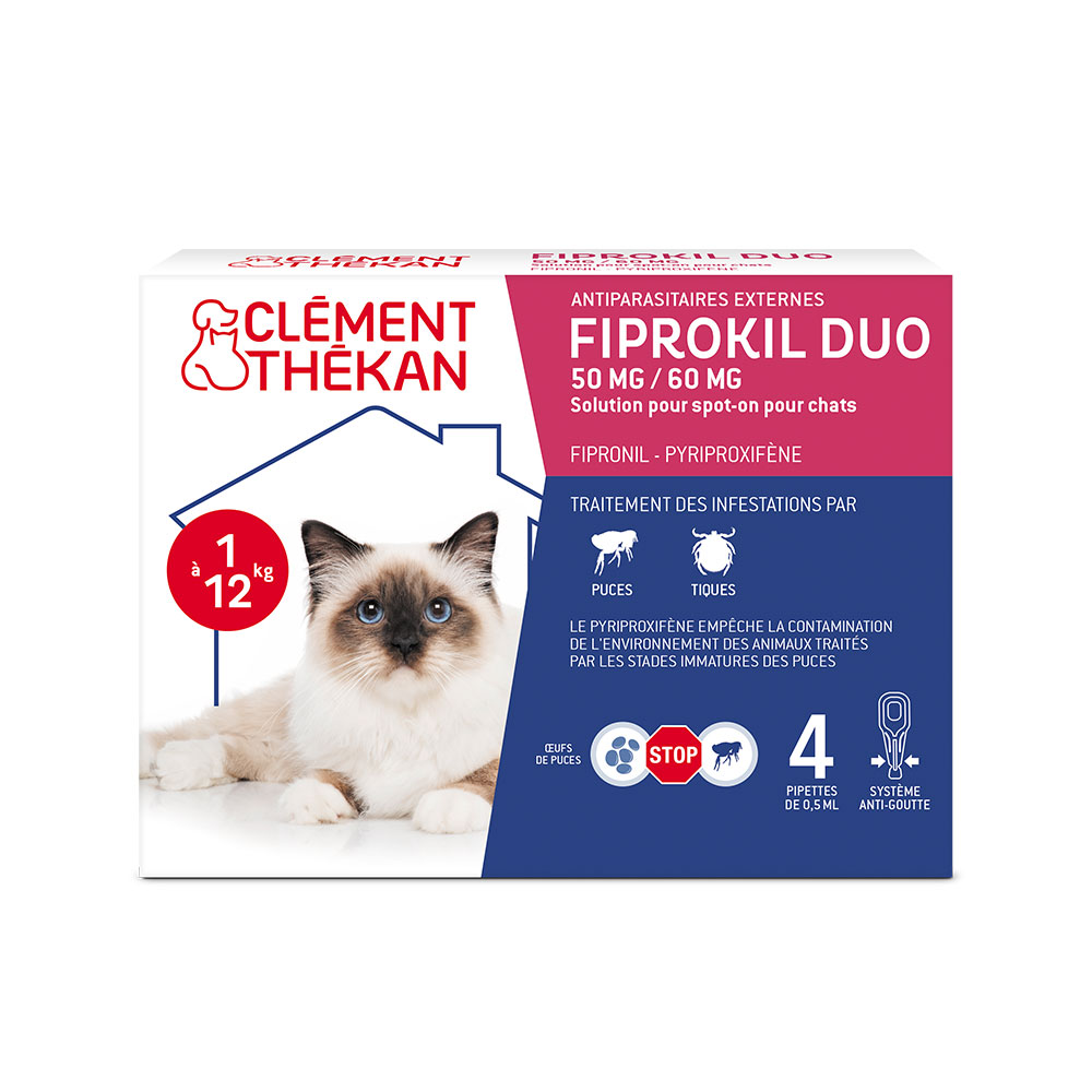 Clement-Thekan Fiprokil Anti-Puces Anti-Tiques Duo Chats 1-6 kg 4 pipettes