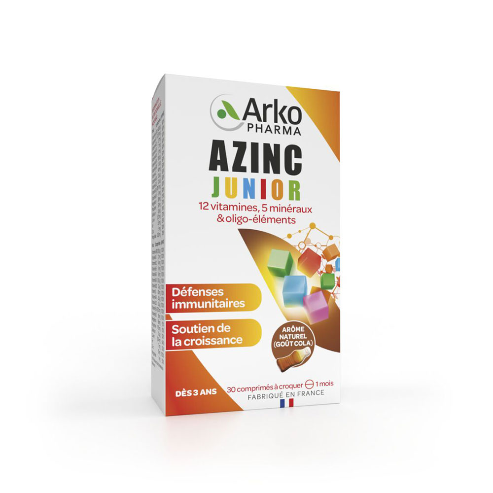 Arkopharma Azinc Junior Goût Cola Vitamines C & E, Zinc 30 comprimés
