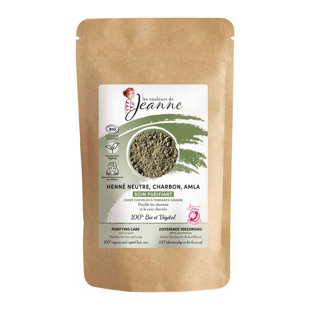 Les couleurs de Jeanne Soin Purifiant Henné Neutre Charbon & Amla Bio Cuir Chevelu Gras 100g