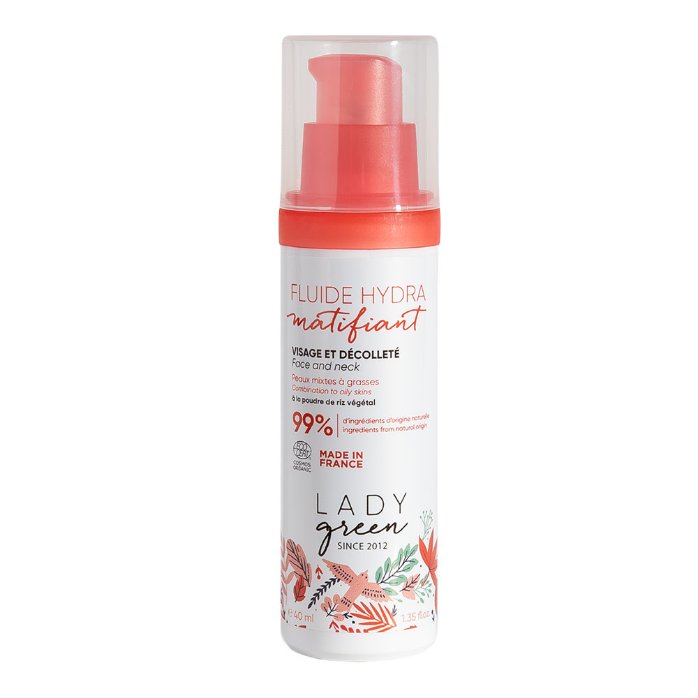 Lady Green Fluide hydra matifiant Visage et décolleté bio Peaux mixtes à grasses 40ml