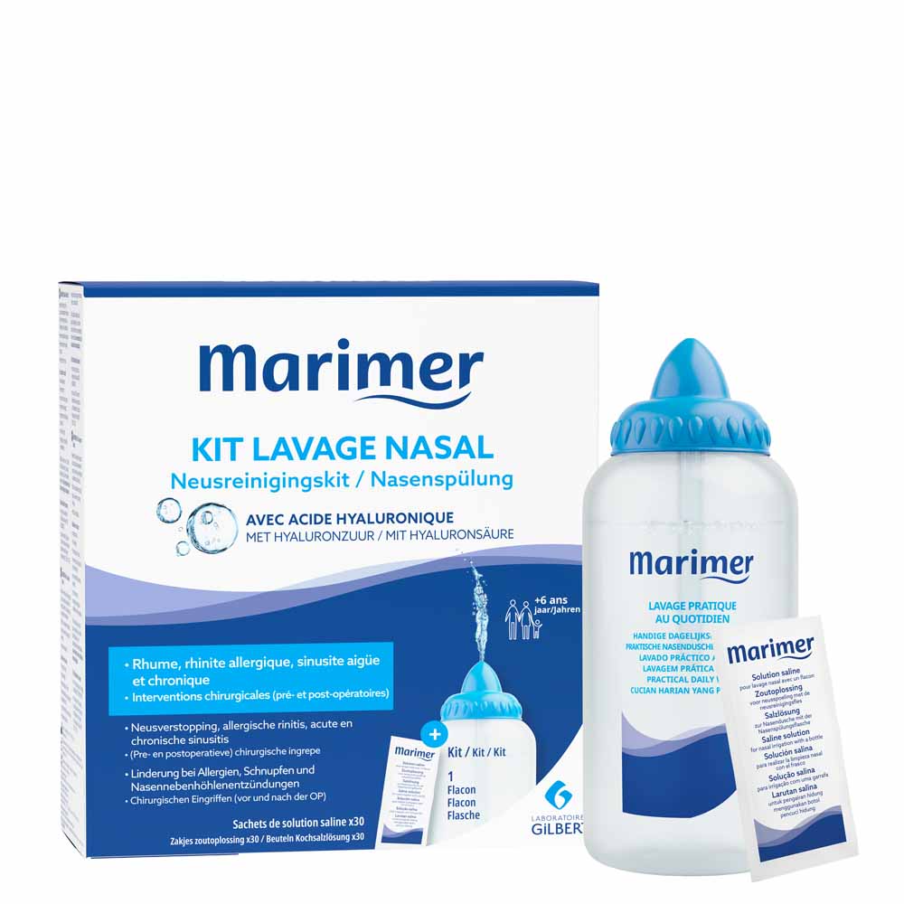 Marimer Kit de Lavage Nasal grand volume Flacon + 30 recharges solution saline