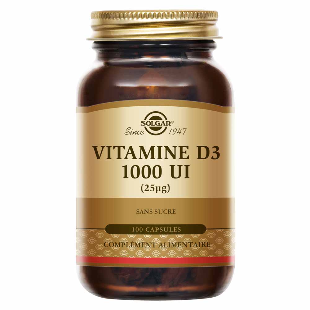 Solgar Vitamine D3 1000 UI Défenses Immunitaires Os/Cartilages 100 capsules
