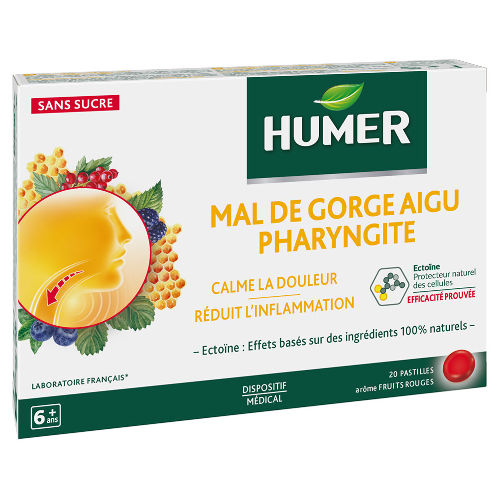 Humer Mal De Gorge Aigu Pharyngite Fruits rouges 20 pastilles