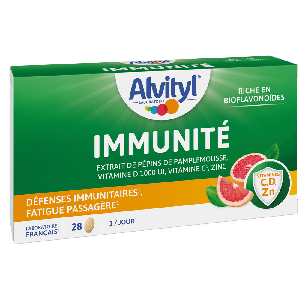 Alvityl Immunité - Vitamines D,C, Zinc, extrait de pépins de pamplemousse 28 comprimés