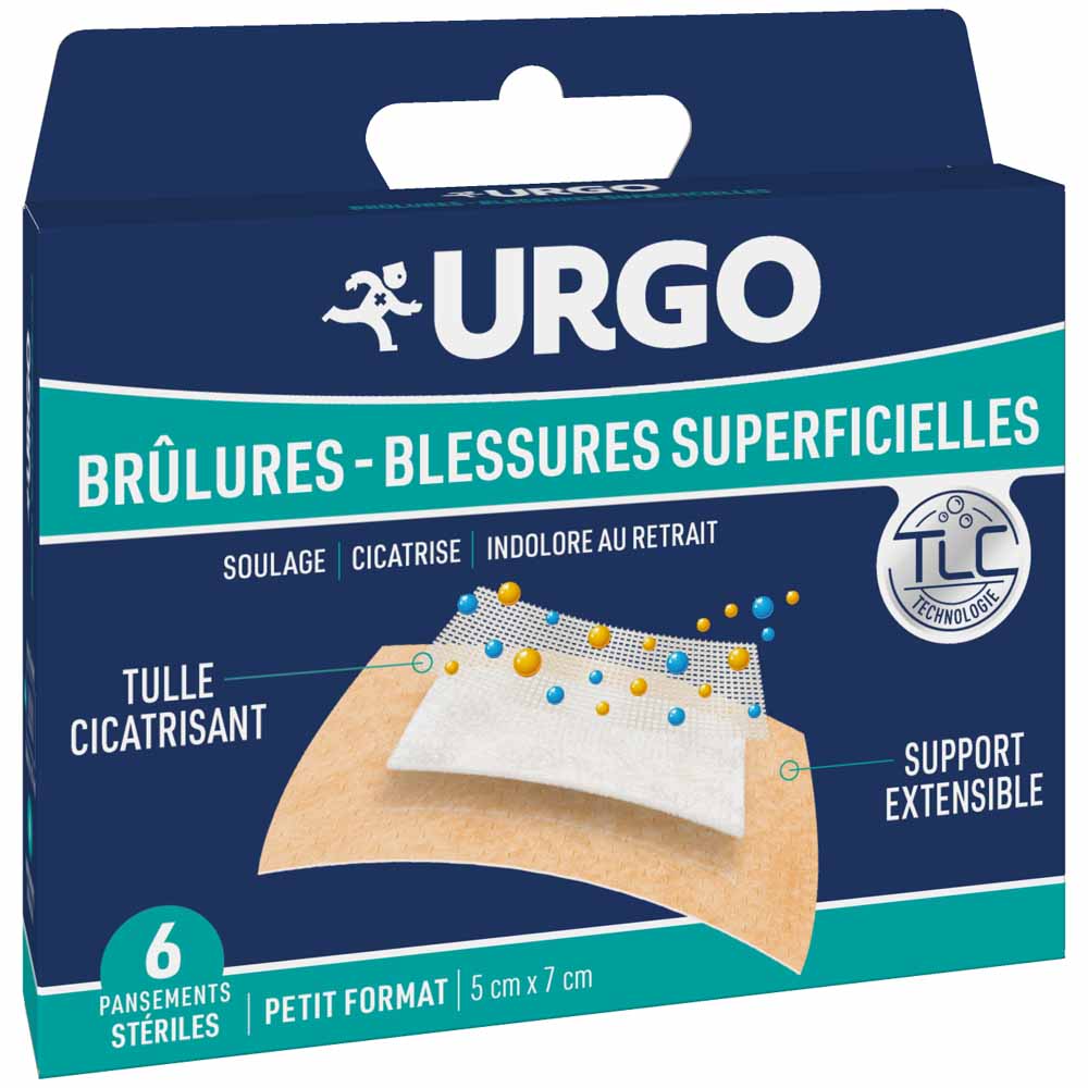 Urgo Brûlures Blessures Superficielles Pansements Stériles 5x7cm x6
