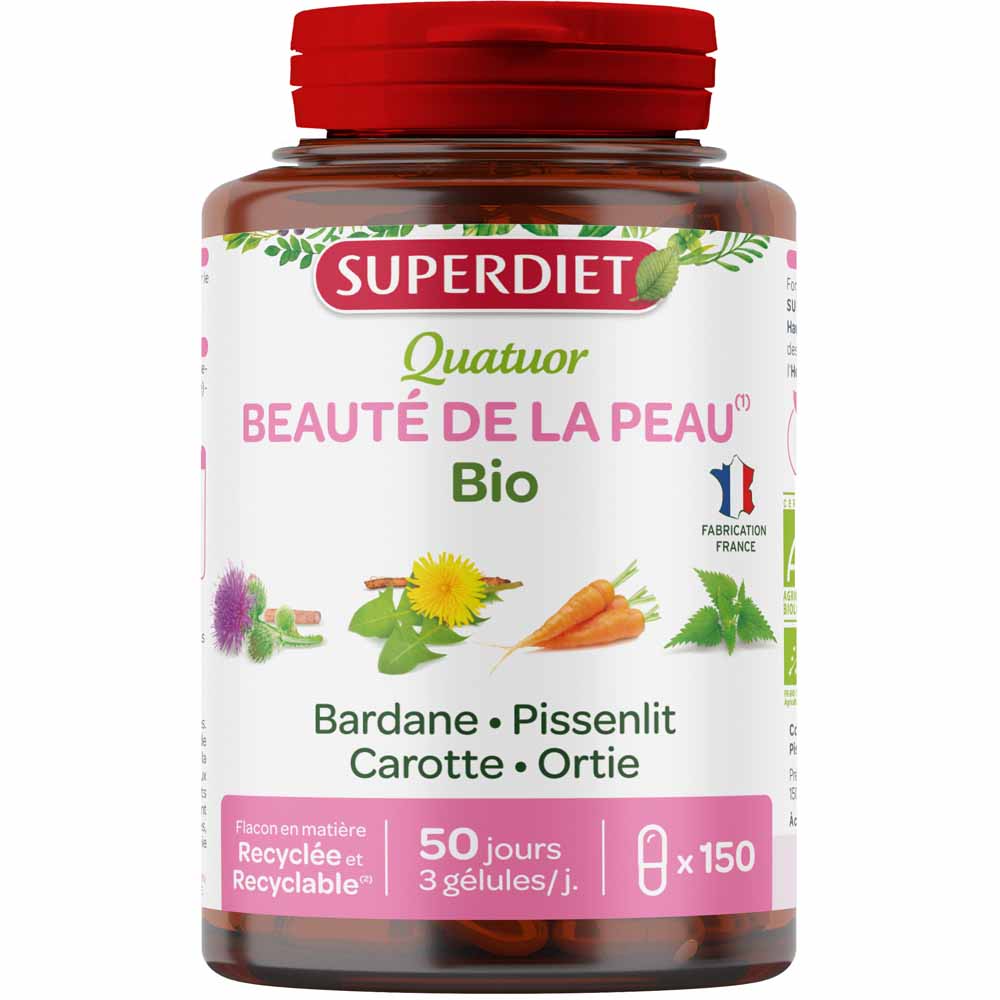 Superdiet Quatuor Beaute De La Peau Bardane Bio 150 Gelules