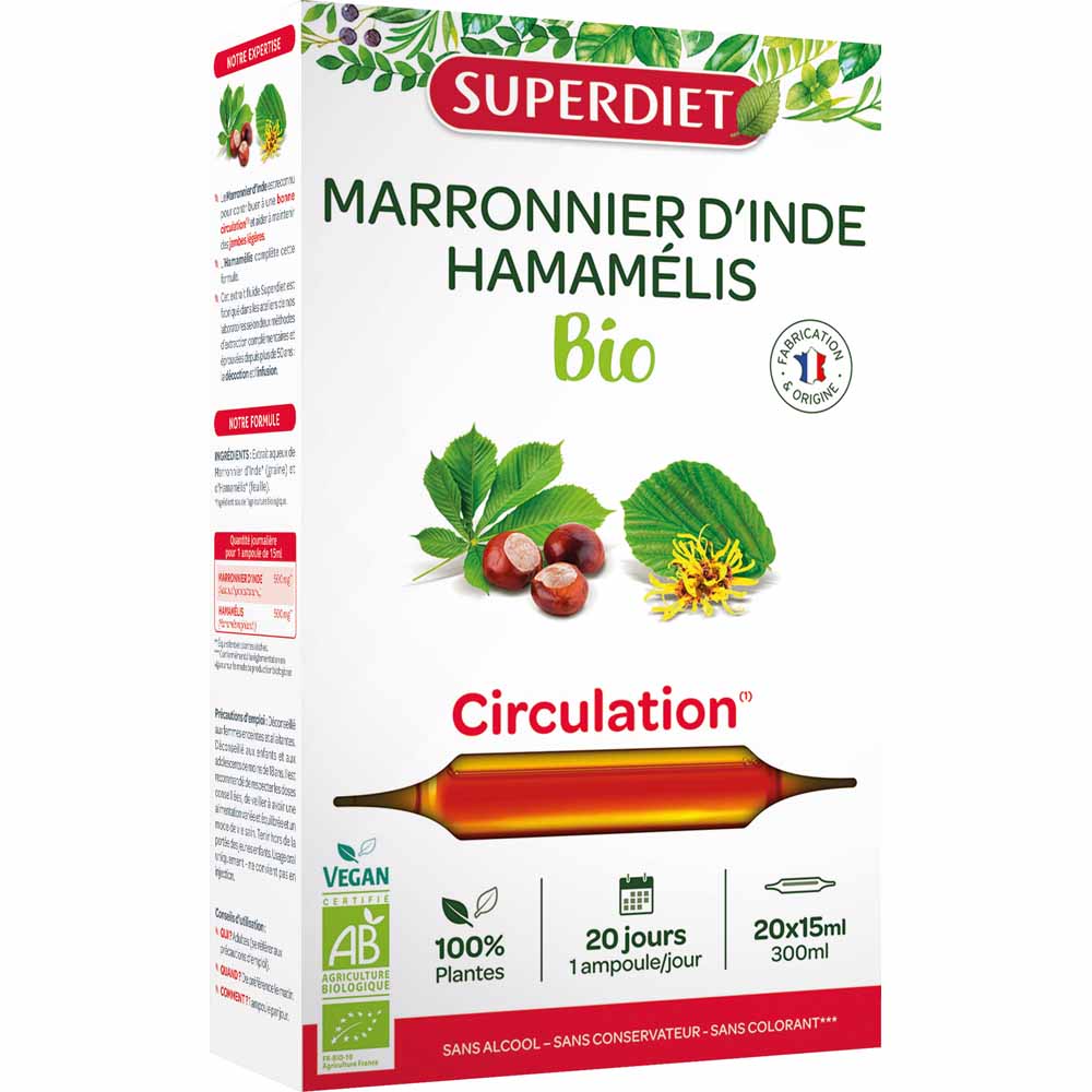 Superdiet Circulation Marronnier D'inde Hamamélis 20 Ampoules