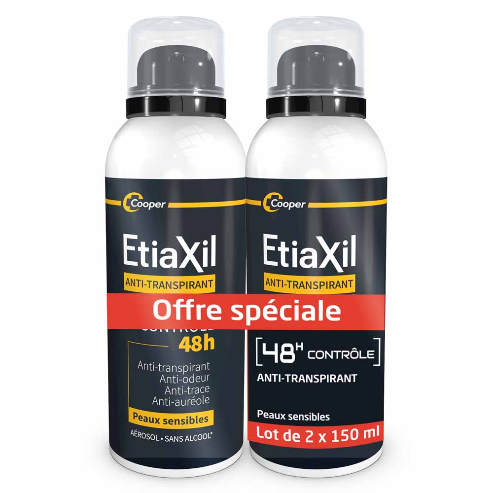 Etiaxil Anti-Transpirant Déodorant Aérosol Men Contrôle 48h Peaux Sensibles 2x150ml