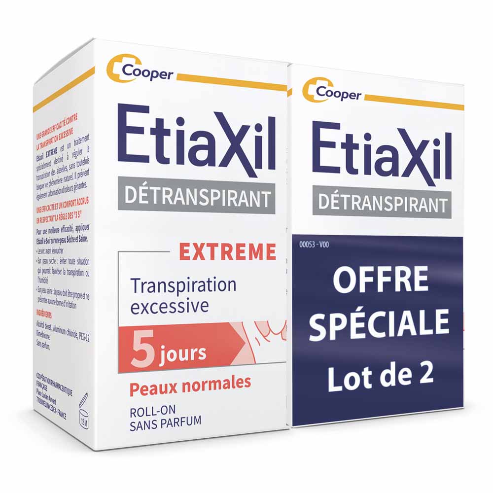Etiaxil Detranspirant Déodorant Roll-on Extrême 5 Jours Peaux normales 2x15ml