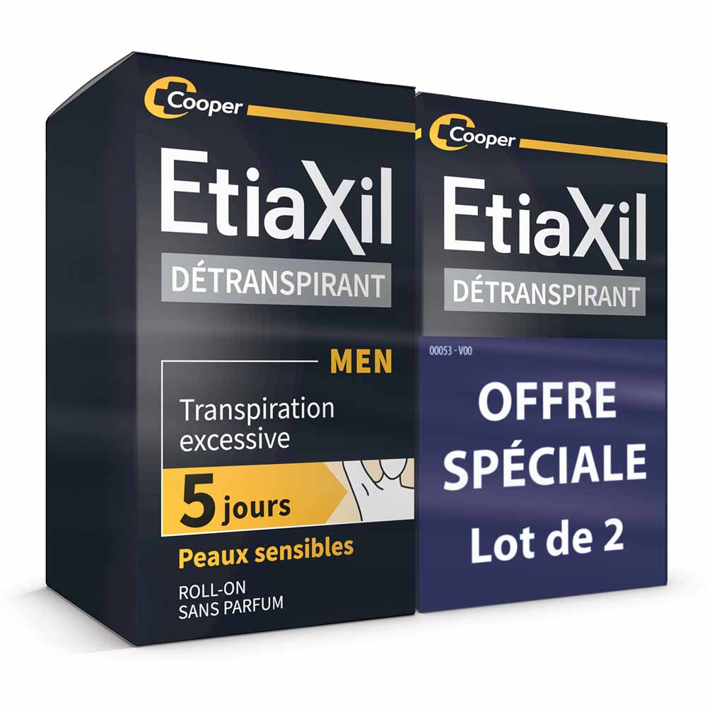 Etiaxil Detranspirant Déodorant Roll-on Aisselles Homme Peaux Sensibles 2x15ml