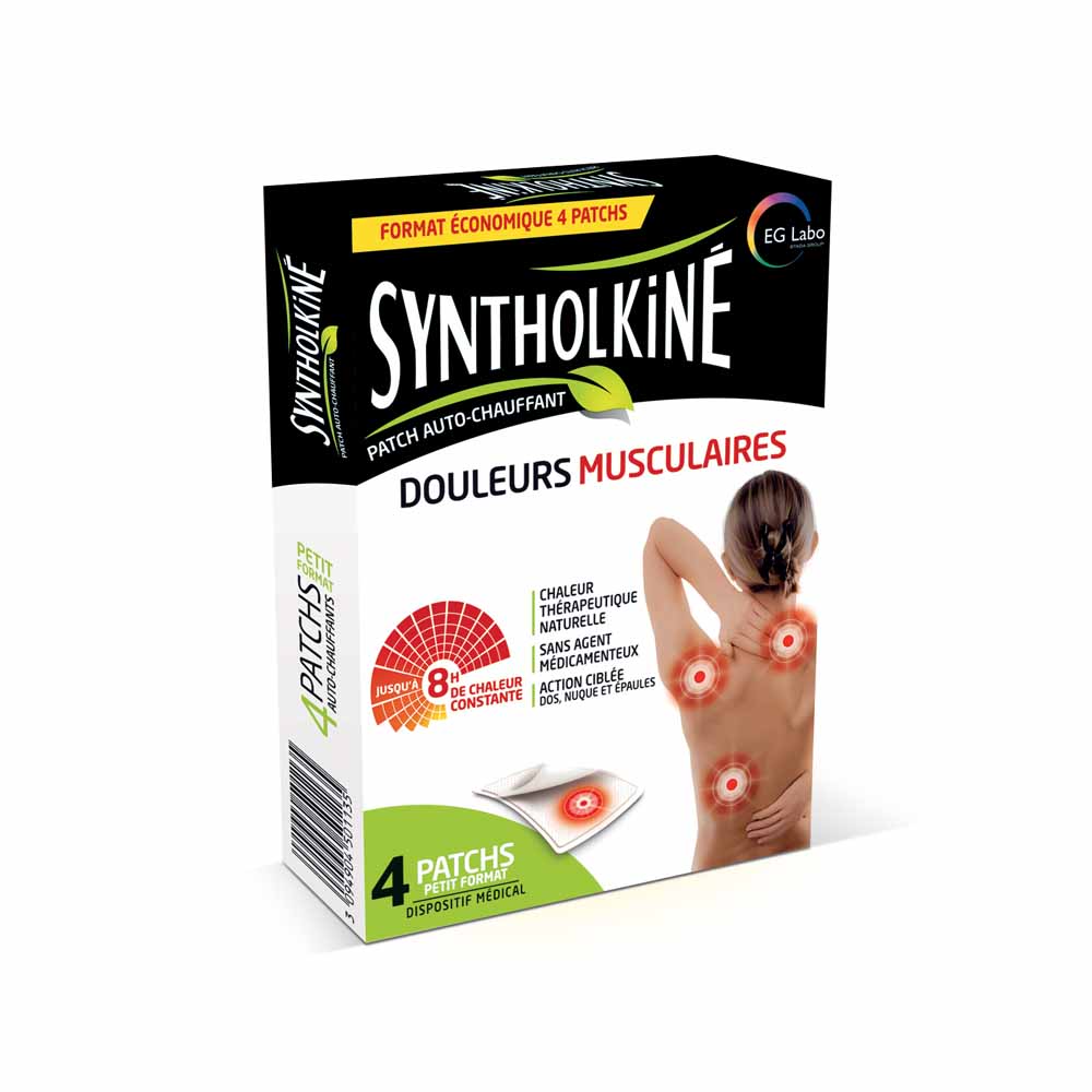 EG Labo SyntholKiné Patch Auto Chauffant Petit Format Douleurs Musculaires X4