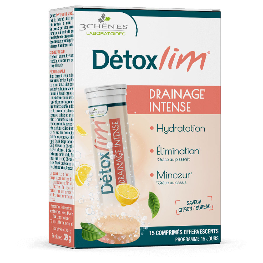 3 Chênes Detoxslim Drainage Intense Citron sureau 15 comprimés effervescents