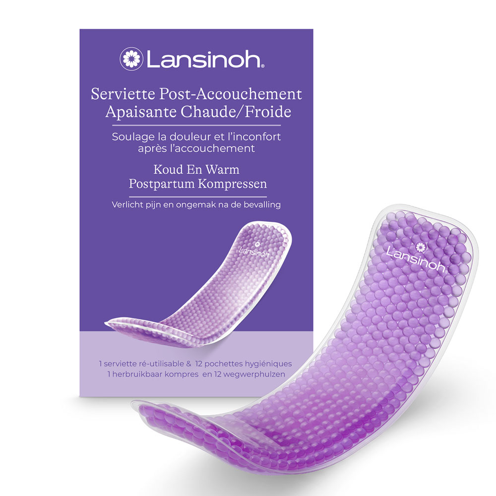 Lansinoh Serviette réutilisable flexible post accouchement apaisant Froid / Chaud + 12 pochettes jetables