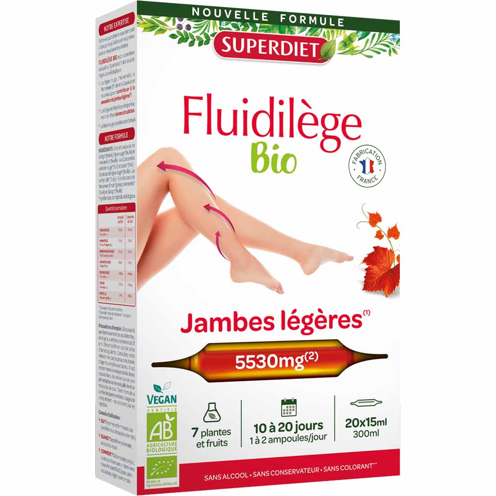 Superdiet FLUIDILEGE BIO la vigne rouge 20 ampoules de 15ml