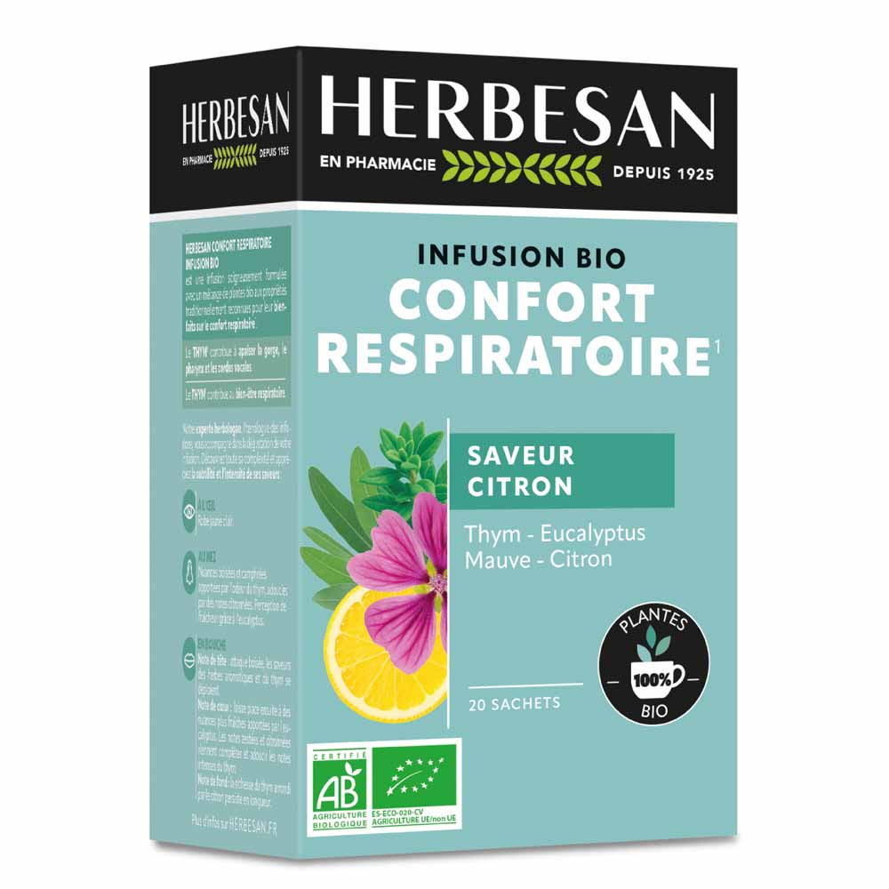 Herbesan Infusion Thym Respiratoire bio Saveur Citron 20 sachets