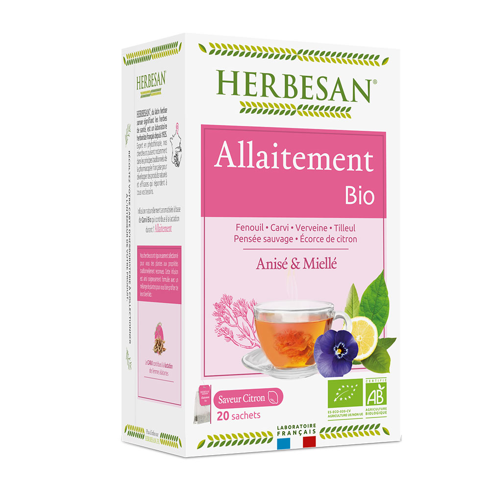 Herbesan Infusion Fenouil Carvi Allaitement Bio Saveur Citron 20 sachets