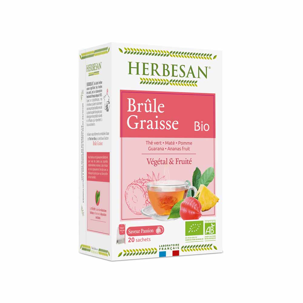 Herbesan Infusion Mate Vert Brule Graisse Bio Saveur ananas 20 sachets