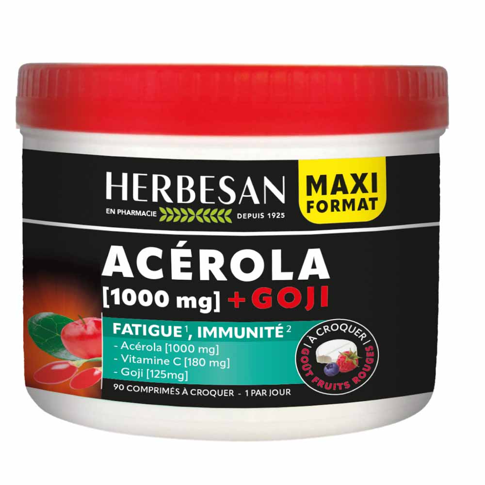 Herbesan Acérola 1000mg Vitamine C 180mg et Goji 125mg 90 comprimés à croquer