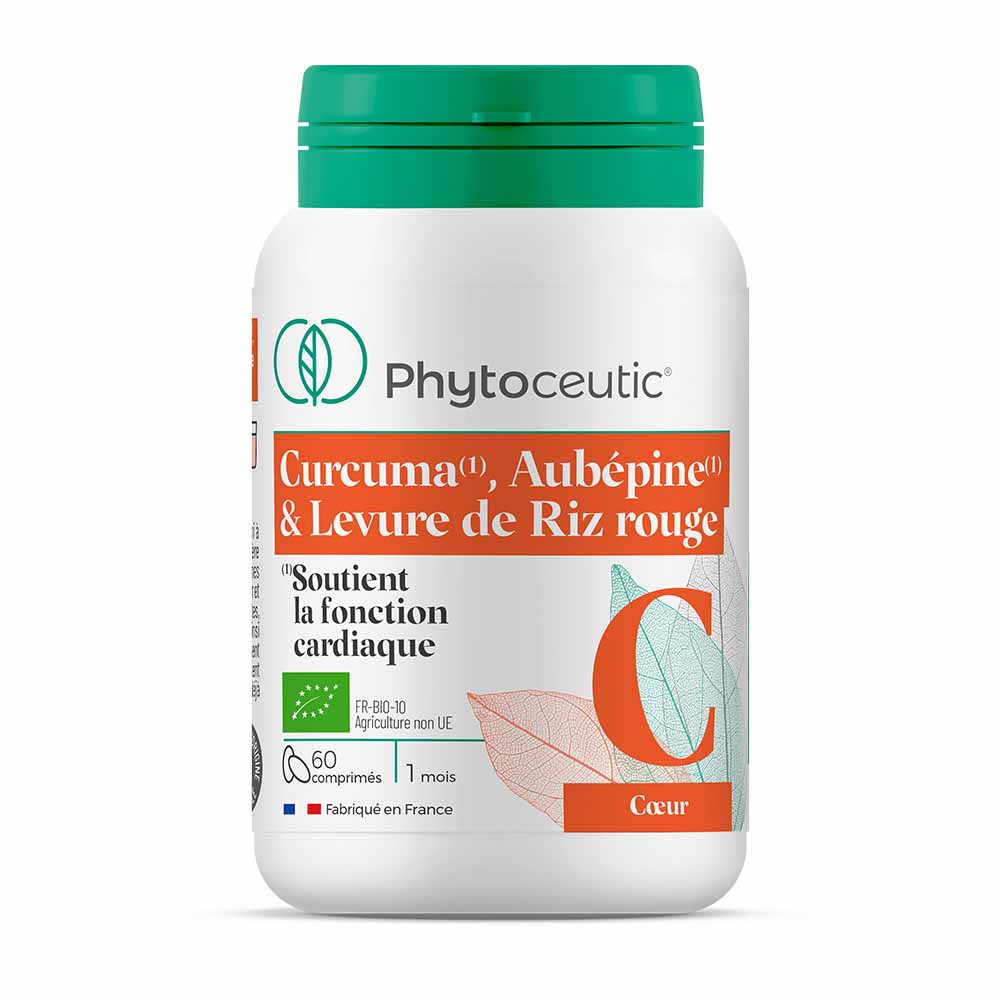 Phytoceutic Curcuma, aubépine et Levure De Riz Rouge Bio Soutient la fonction cardiaque 60 Comprimés