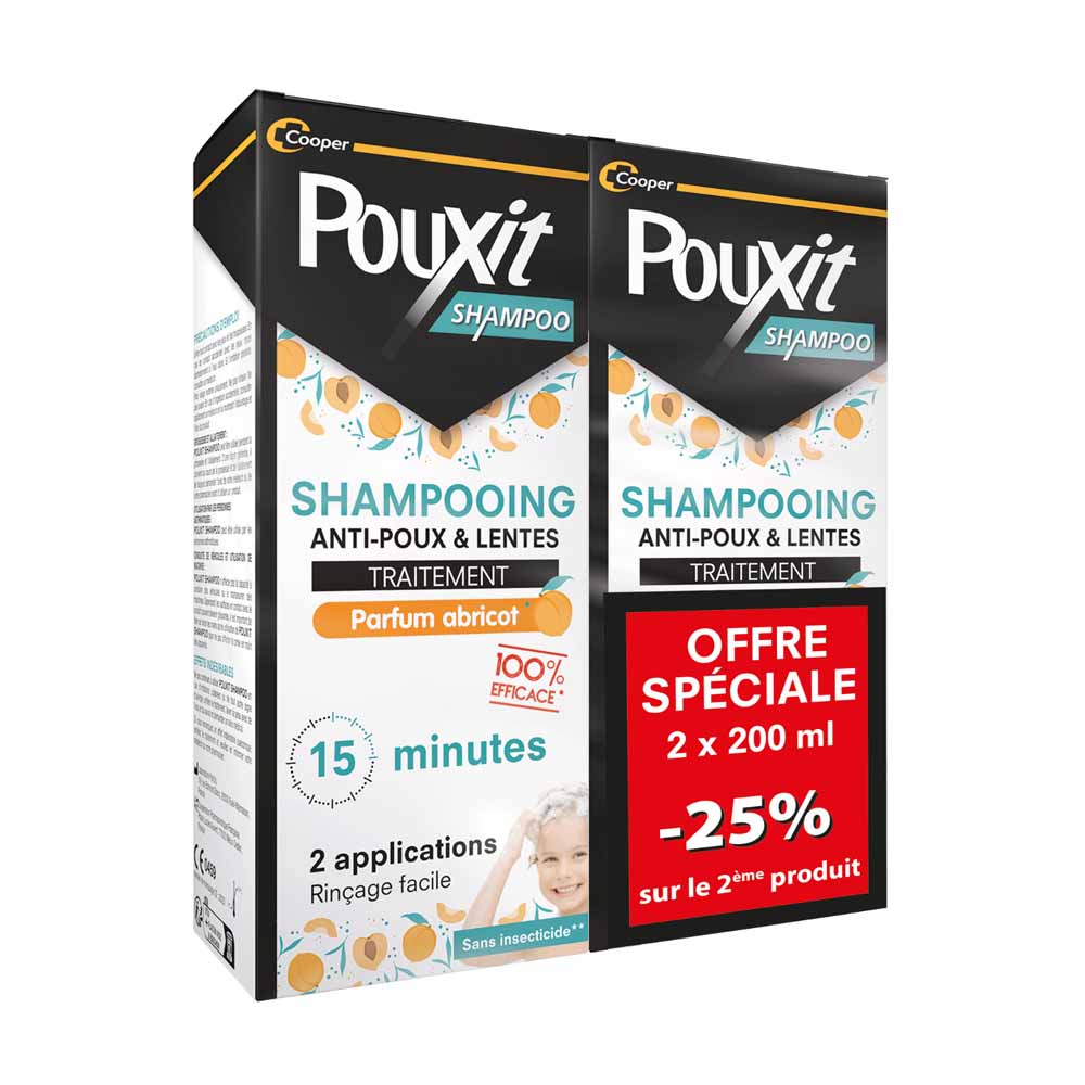 Pouxit Shampooing Traitement Anti-Poux & Lentes Parfum Abricot 2x200ml