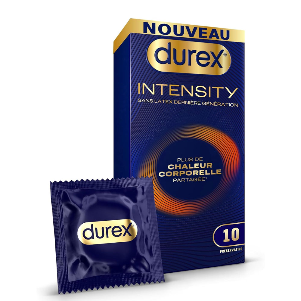 Durex Intensity Préservatifs Sans latex Chaleur corporelle partagée Extra lubrifié x10