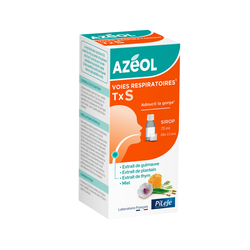 Pileje Azéol Toux Sèches Voies Respiratoires Adoucit la Gorge Sirop 75 ml