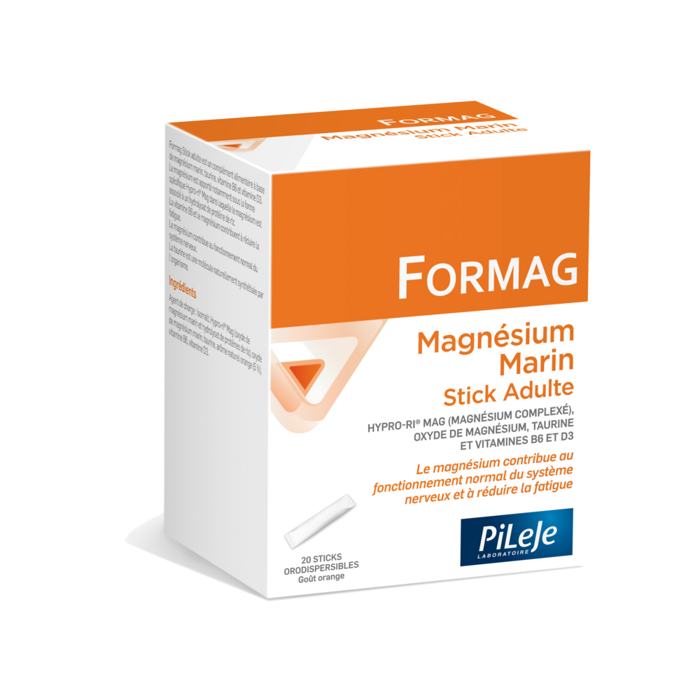Pileje Formag Magnésium, Taurine, Vitamine B6 et Vitamine D3 Adulte 20 Sticks Orodispersibles