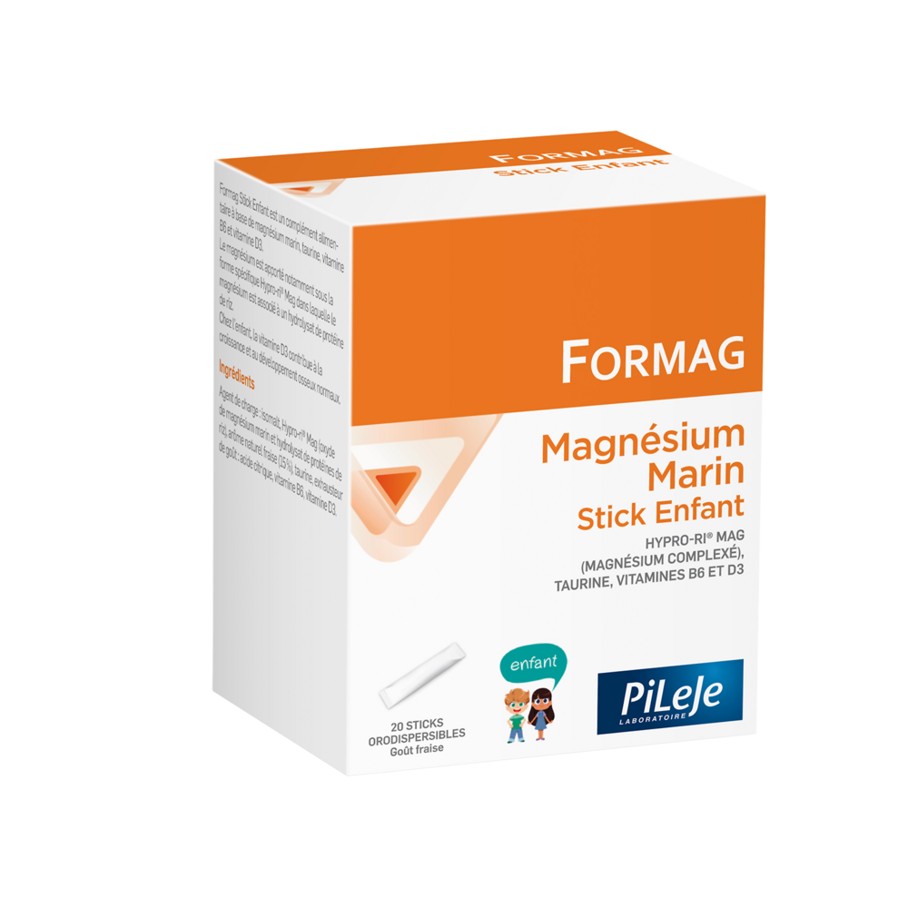 Pileje Formag Magnésium, Taurine, Vitamine B6 et Vitamine D3 Enfant 20 Sticks Orodispersibles
