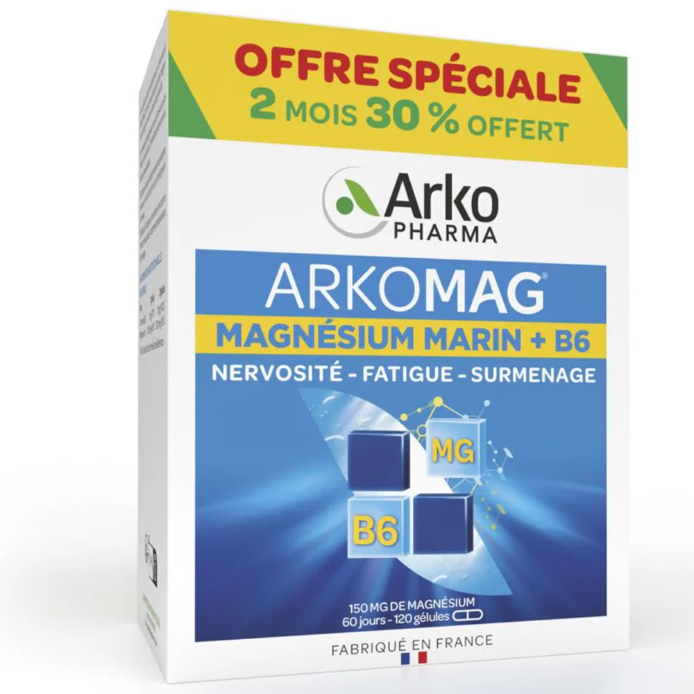 Arkopharma Arkomag Magnésium Marin + B6 Nervosité Fatigue Surmenage 120 Gélules