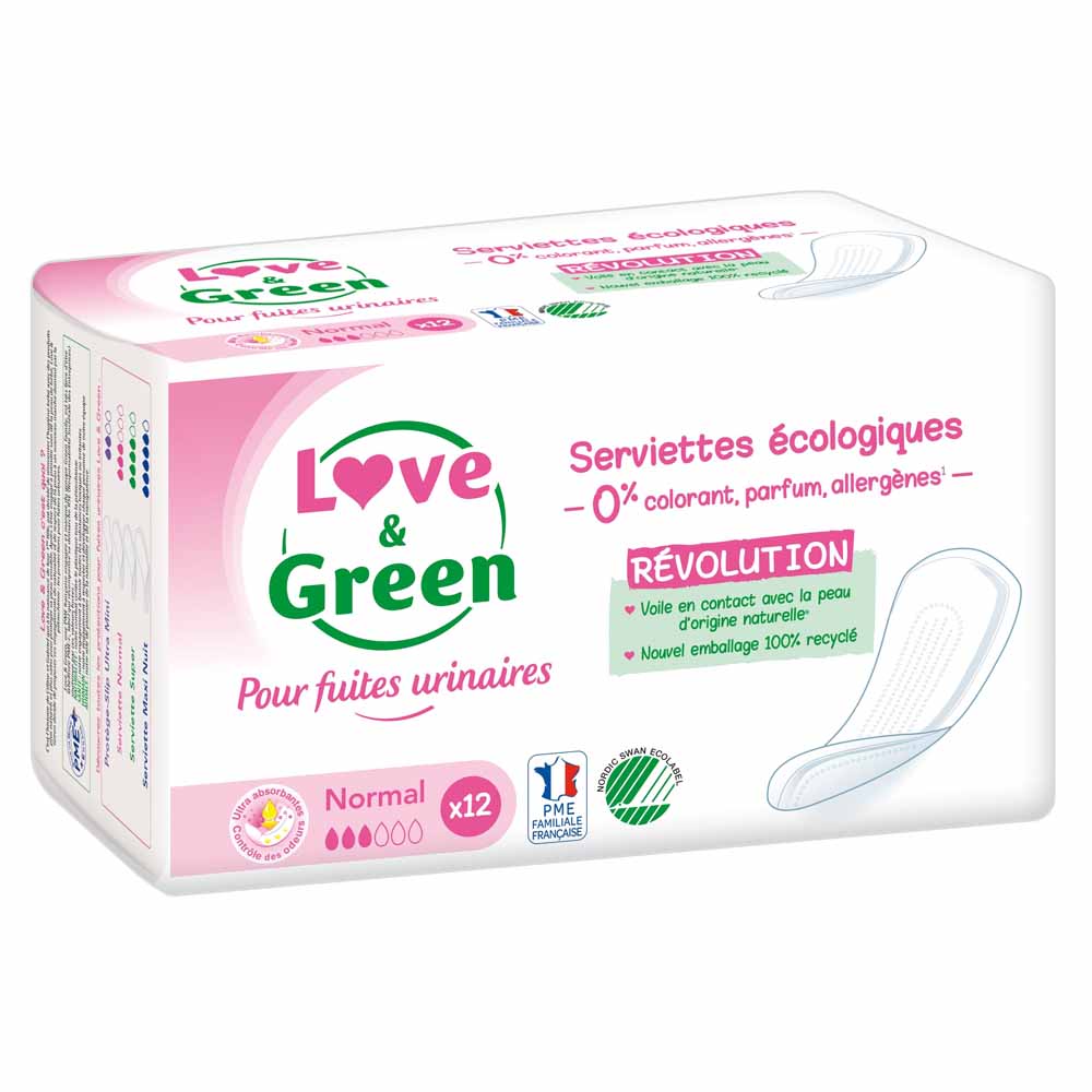 Love&Green Fuites Urinaires 12 Serviettes Normal