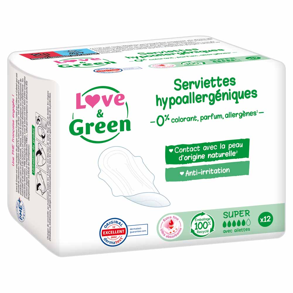 SUPER 12 serviettes Anti-irritations Love&Green