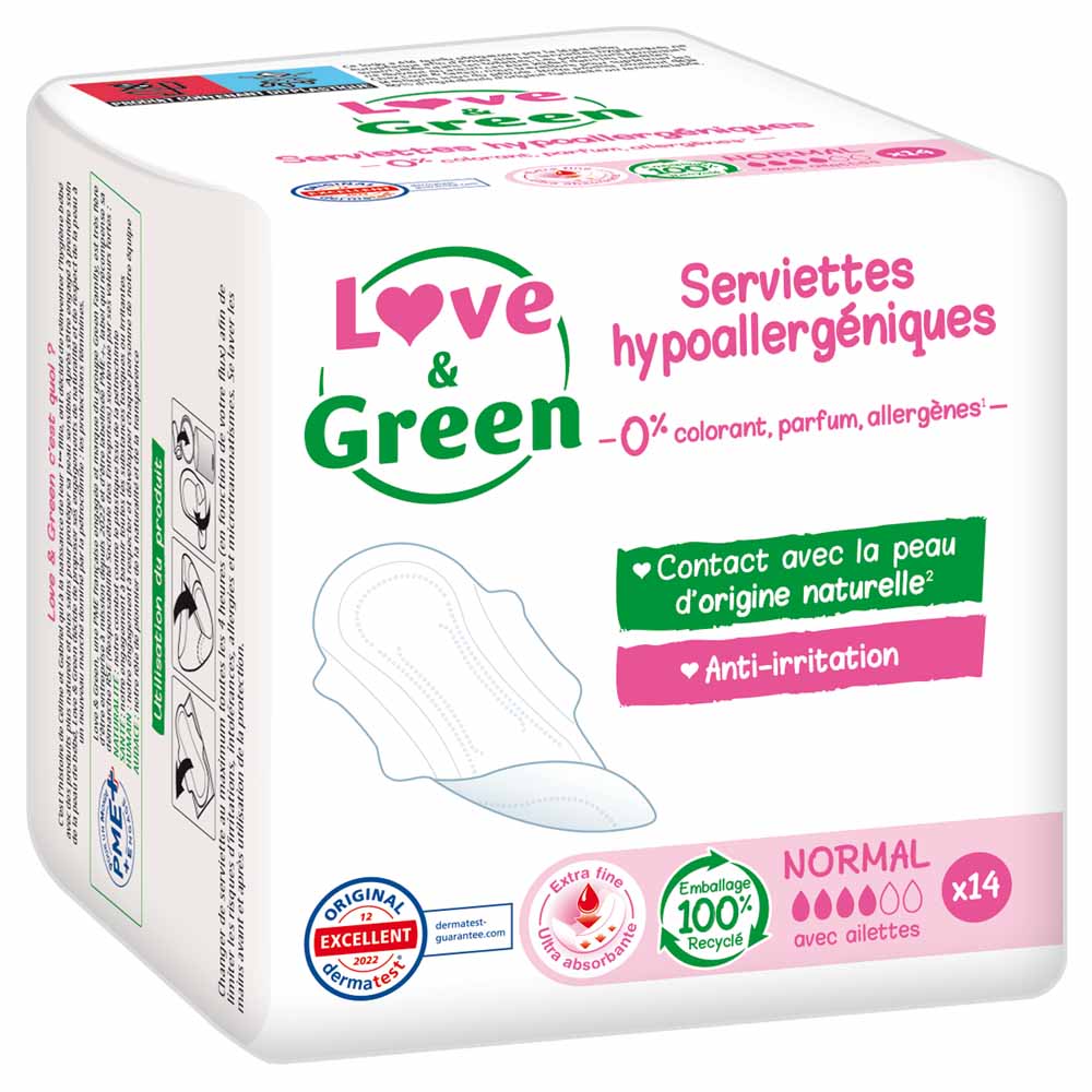 NORMAL 14 serviettes Anti-irritations Love&Green