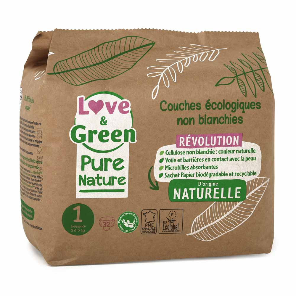 Couches Écologiques x 32 Pure Nature Taille 1 Love&Green