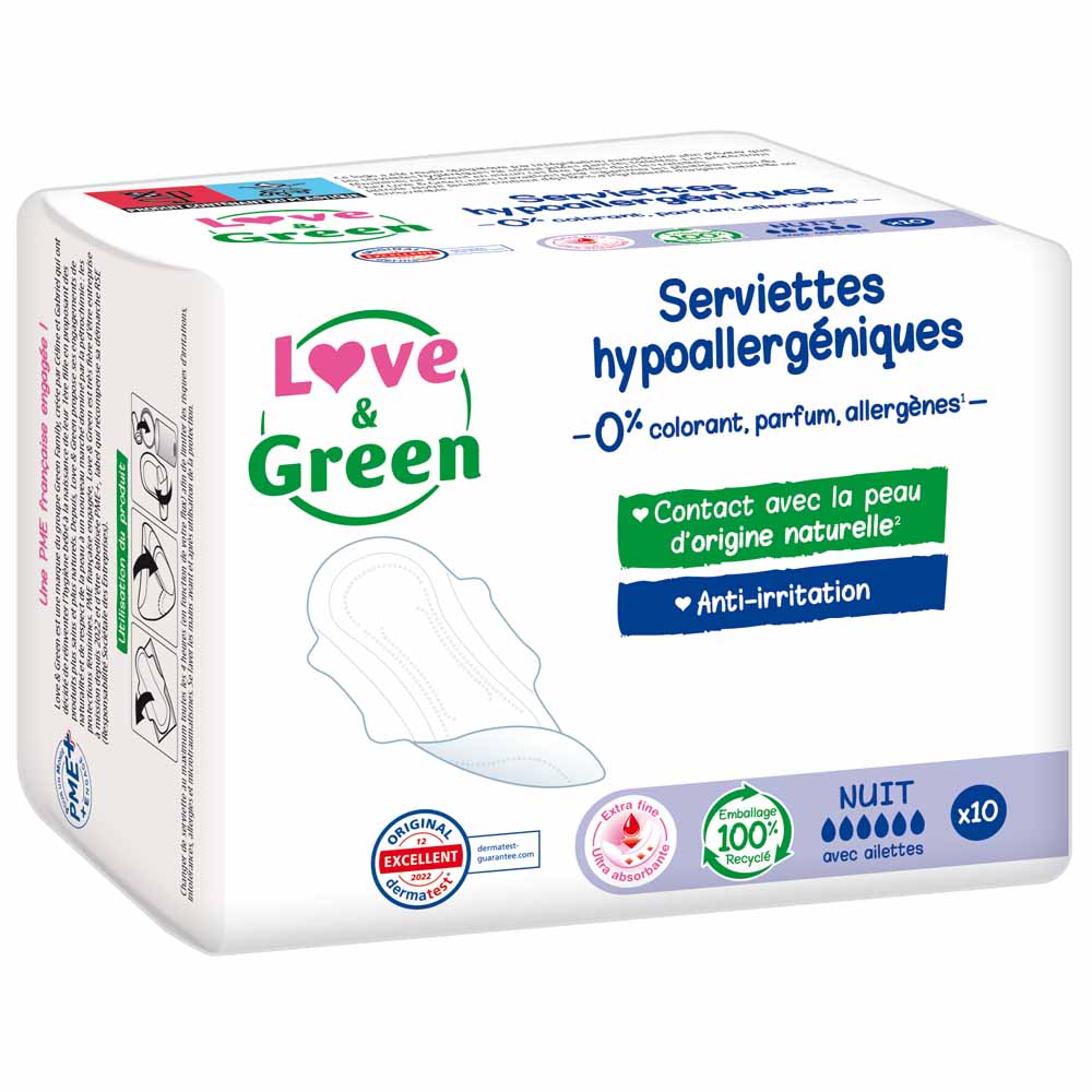 NUIT 10 serviettes Anti-irritations Love&Green