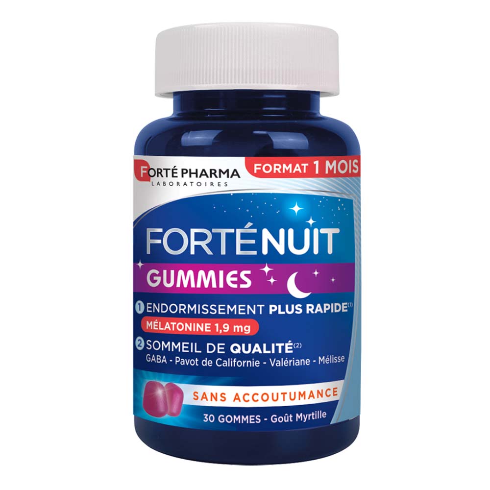 Forté Pharma Forté Nuit Sommeil 8H Mélatonine et Plantes 30 gommes à mâcher